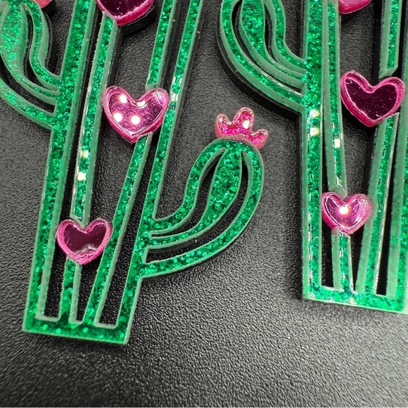 Green and Pink Cactus Earrings - Pierced - Picture 5 of 7
